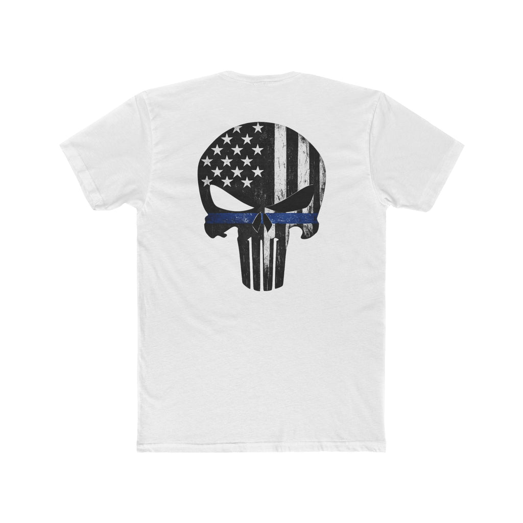 Thin Blue Line Skull T-Shirt — American Flag Skull Back Print