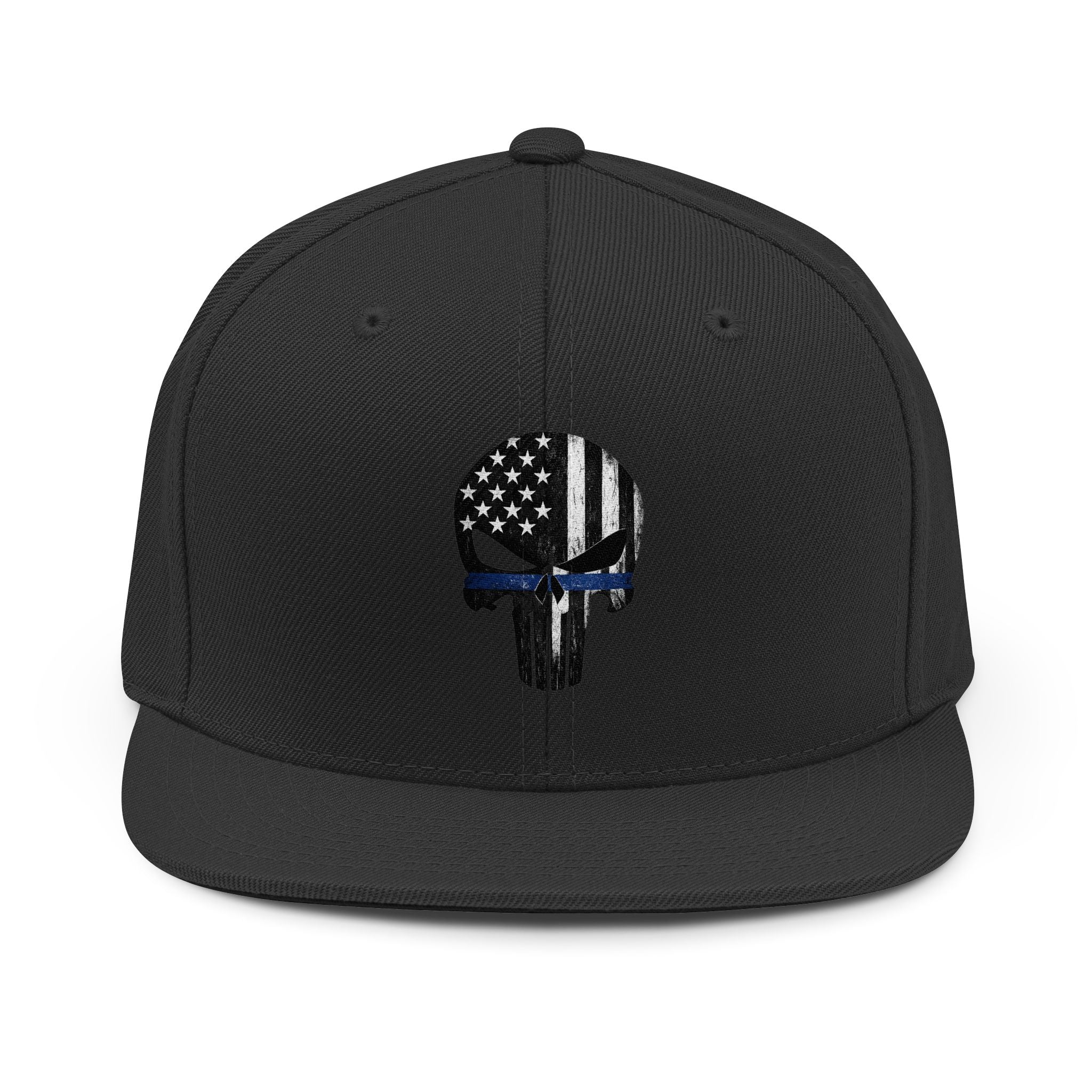 Thin Blue Line Skull Snapback Hat — Police Support Embroidered Cap