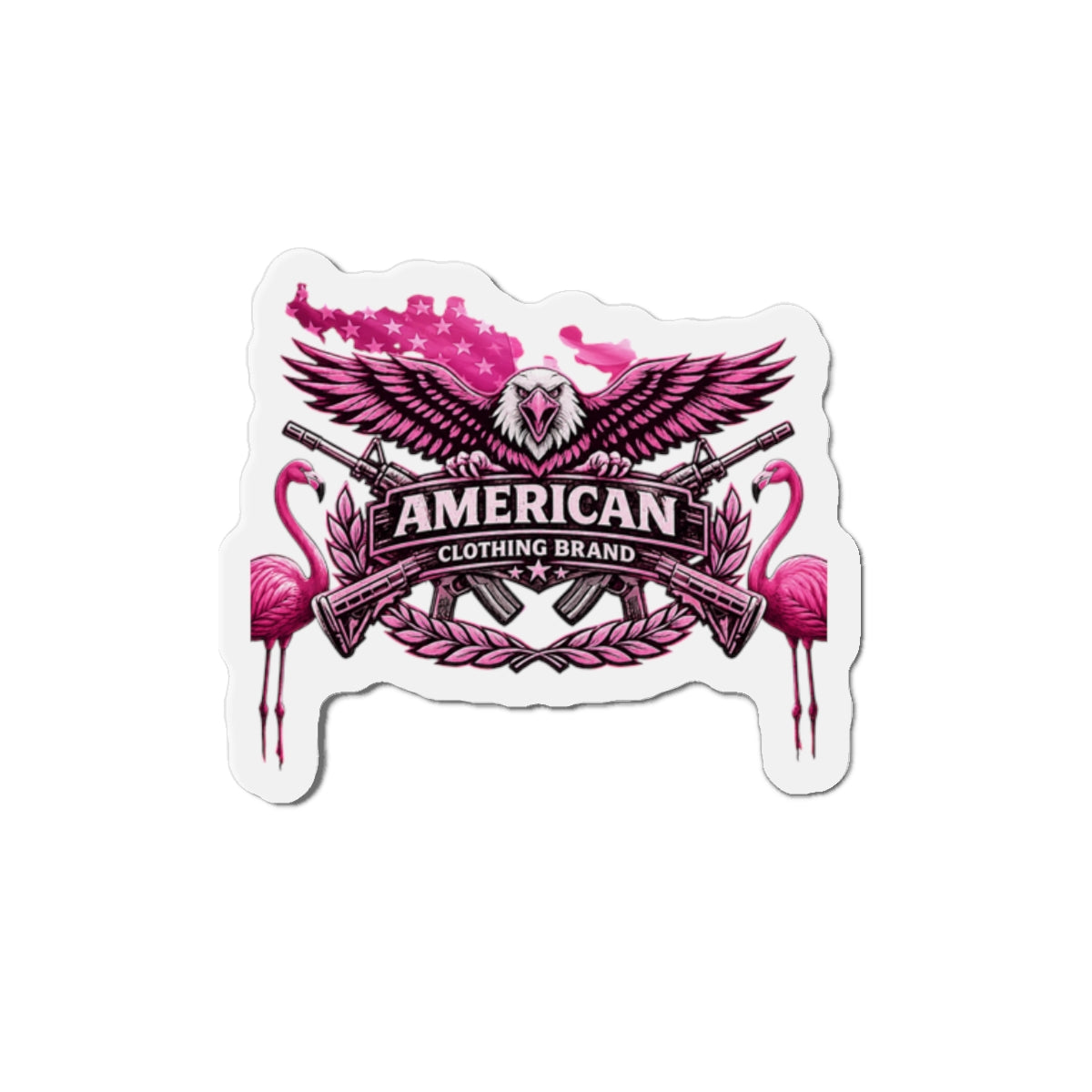 Pink American Crest Die-Cut Magnet — Patriotic Eagle & Flamingo Logo