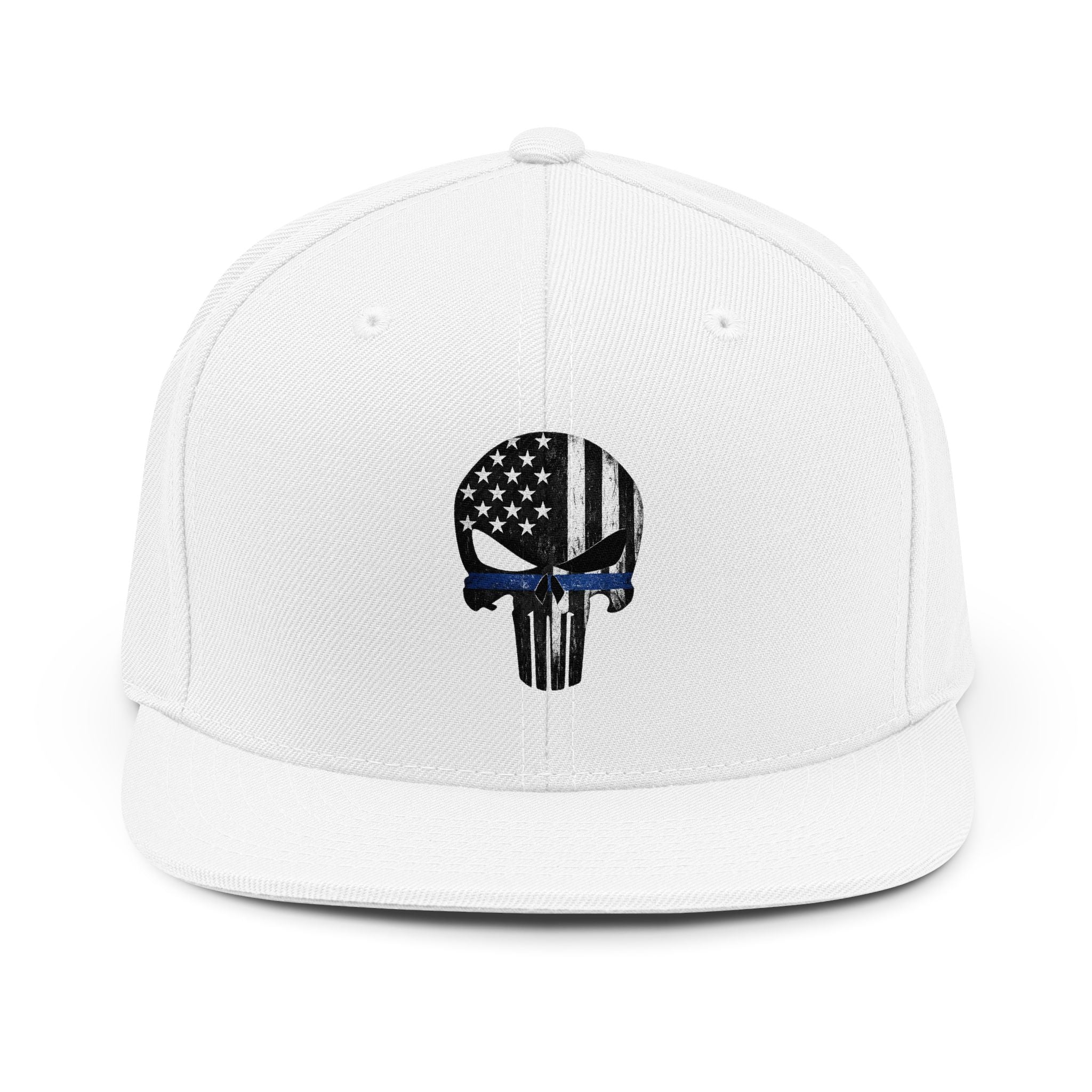 Thin Blue Line Skull Snapback Hat — Police Support Embroidered Cap
