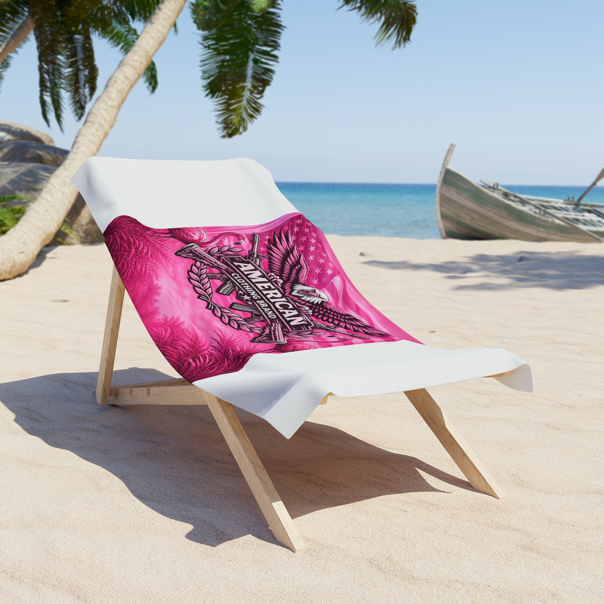 American Eagle Beach Towel — Pink Patriotic Flamingo Design