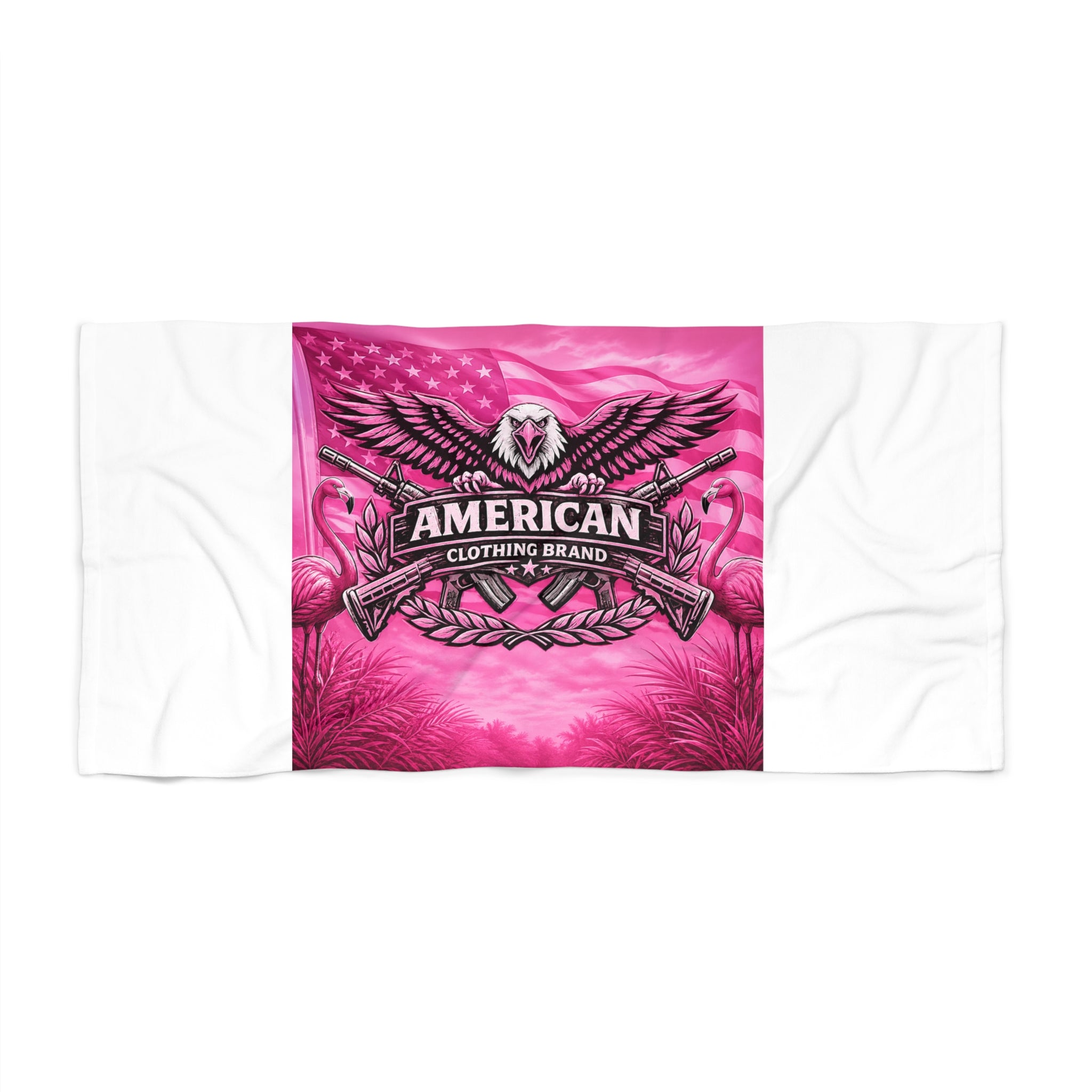 American Eagle Beach Towel — Pink Patriotic Flamingo Design