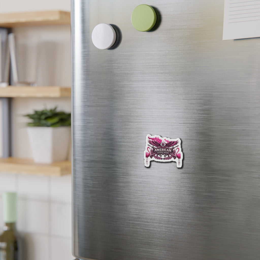 Pink American Crest Die-Cut Magnet — Patriotic Eagle & Flamingo Logo