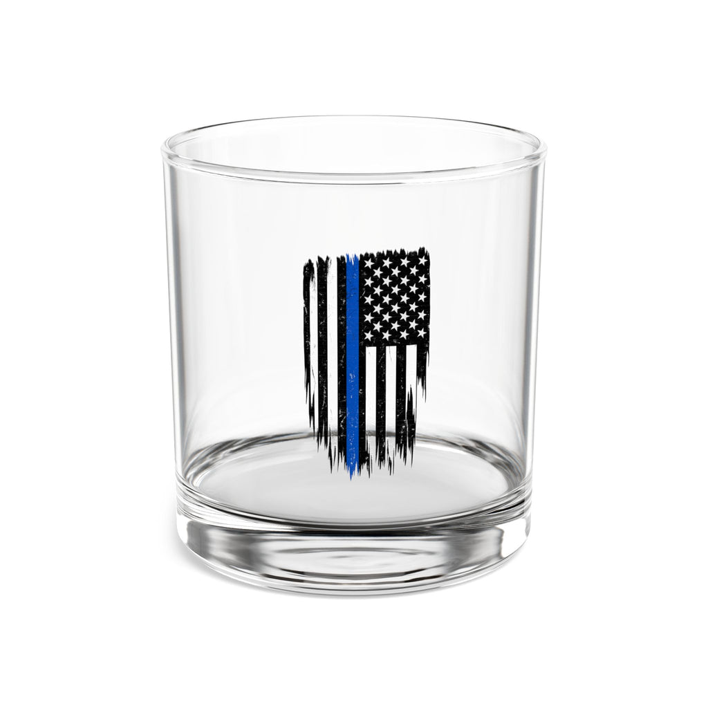 Thin Blue Line American Flag Rocks Glass — 10oz Whiskey Tumbler for First Responders & Law Enforcement Support
