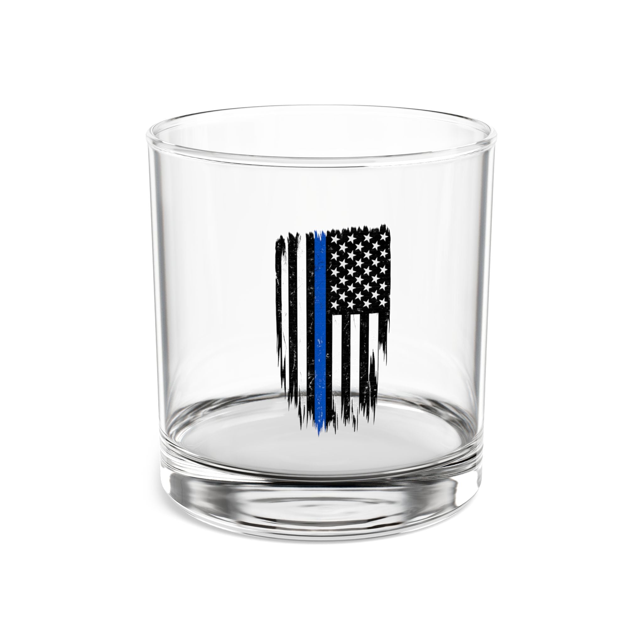 Thin Blue Line American Flag Rocks Glass — 10oz Whiskey Tumbler for First Responders & Law Enforcement Support